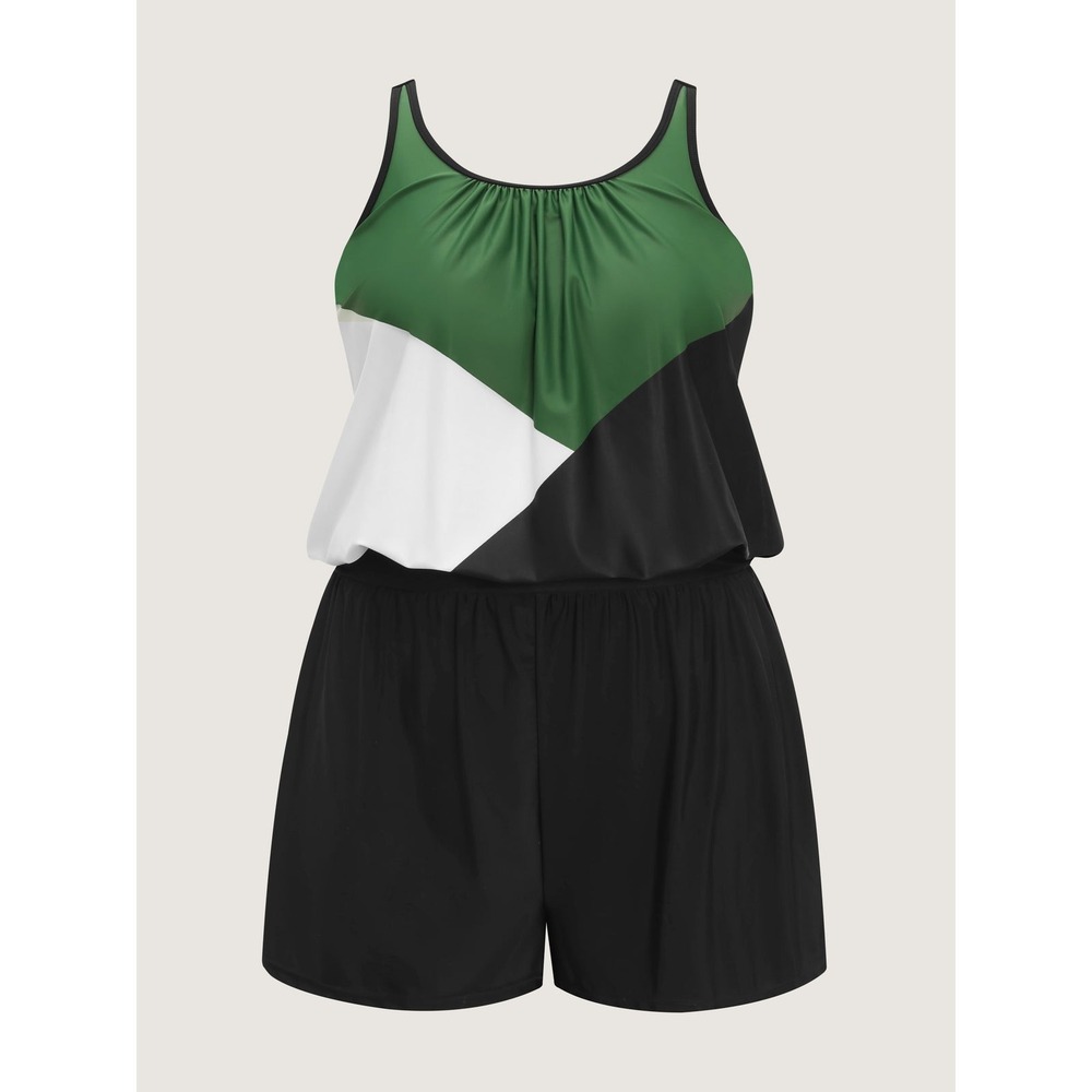 Bloomchic Black Green 18-20 / 2X‎ Romper ColorBlock Pockets One-Piece Swimsuit - Picture 6 of 10